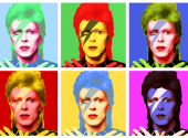 Pokud by někdo aspiroval na vítěze v anketě o největší módní ikonu hudební historie, bude to pravděpodobně David Bowie. | Artwork: Gil Zetbase on Wikimedia commons